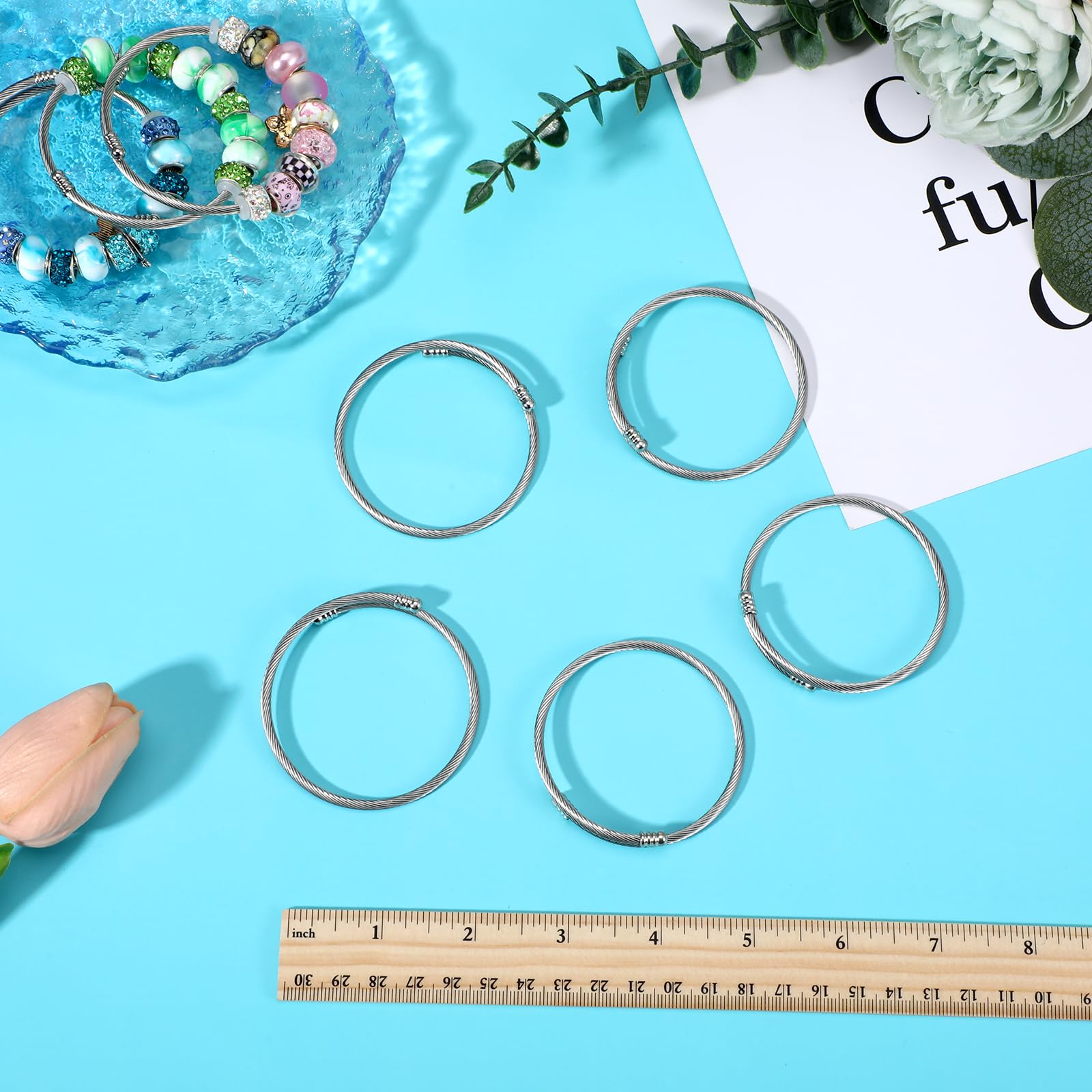 45 Pcs Snake Charm Bracelet Set Stainless Steel Expandable Bangle Bracelets Adjustable Silver Snake Bracelet Chain for Women DIY Jewelry Making Supplies Christmas Birthday Gifts