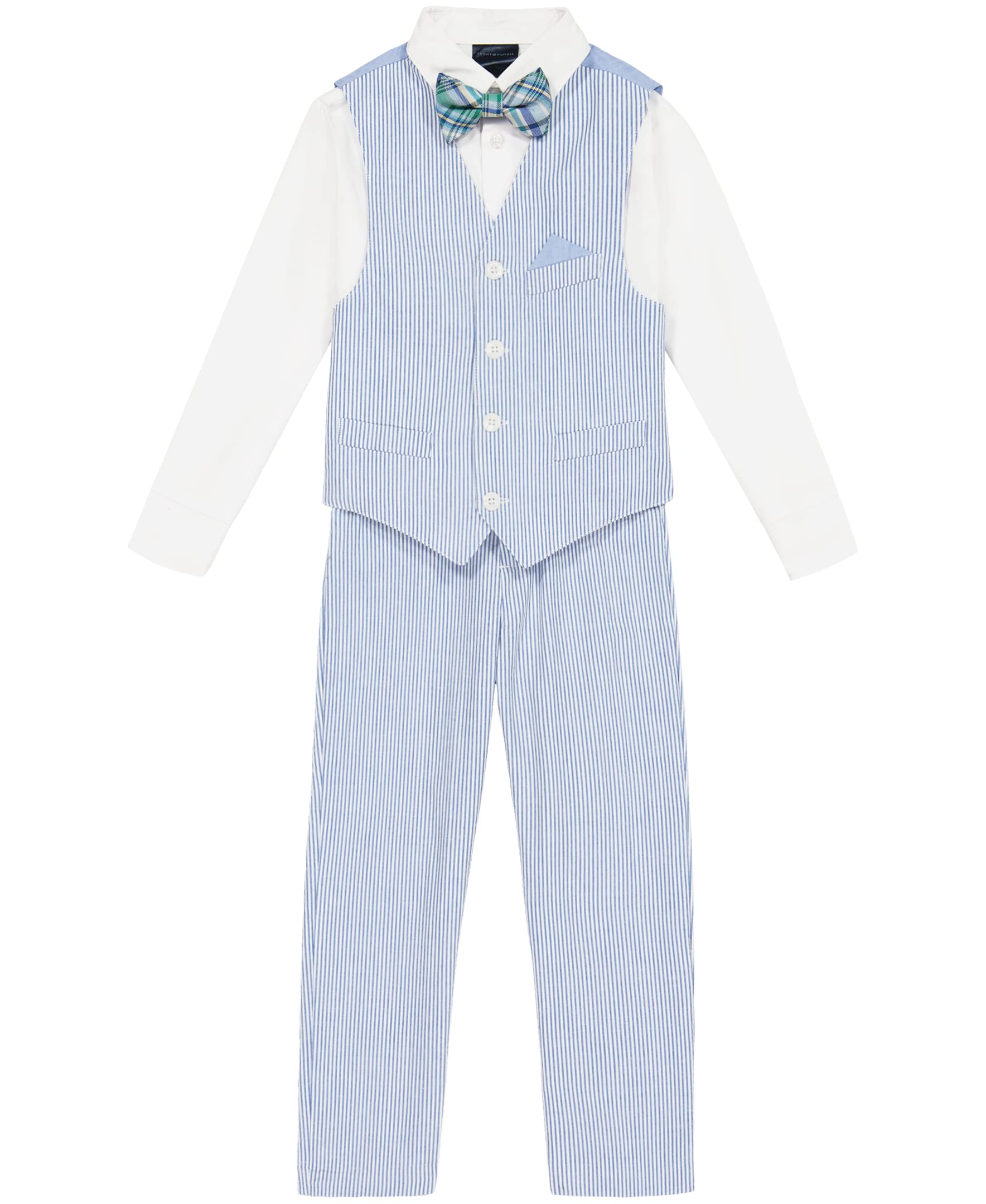 Tommy Hilfiger Boys' 4-Piece Formal Suit Vest Set, Includes Dress Shirt, Dress Pants, Vest & Tie, Regatta Blue, 14 Image