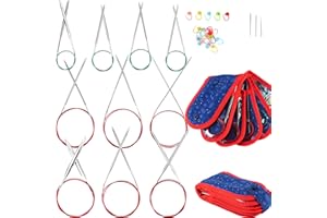 Svartur 10 Pairs Circular Knitting Needles, 40"(1, 3, 6, 8, 10, 13) and 16"(2, 3, 6, 8) Round Knitting Needles Metal Magic Loop for Knitting, Assorted Size with Stitch Marker Accessories and Pouch