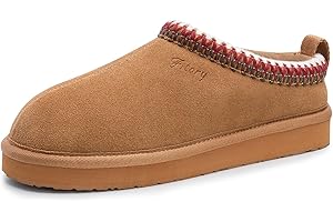FITORY Women's Suede Slippers, Fuzzy Comfort Faux Fur Lined Slip on Mini Boots, Winter Casual Flat Shoes for Outdoor Indoor H