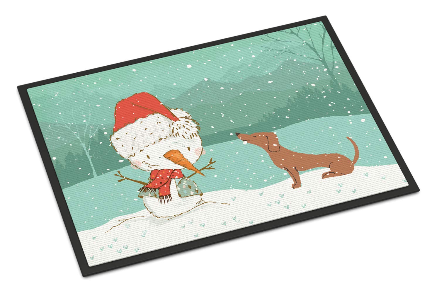 Caroline's Treasures CK2084MAT Red Dachshund Snowman Christmas Doormat 18x27 Front Door Mat Indoor Outdoor Rugs for Entryway, Non Slip Washable Low Pile, 18H X 27W