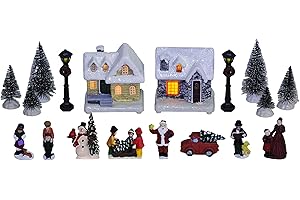 MerryPulse Christmas Village Sets - 18 Pcs Christmas Village Houses Figurines Accessories Xmas Town Scenes Building Collection Xmas Indoor Decor