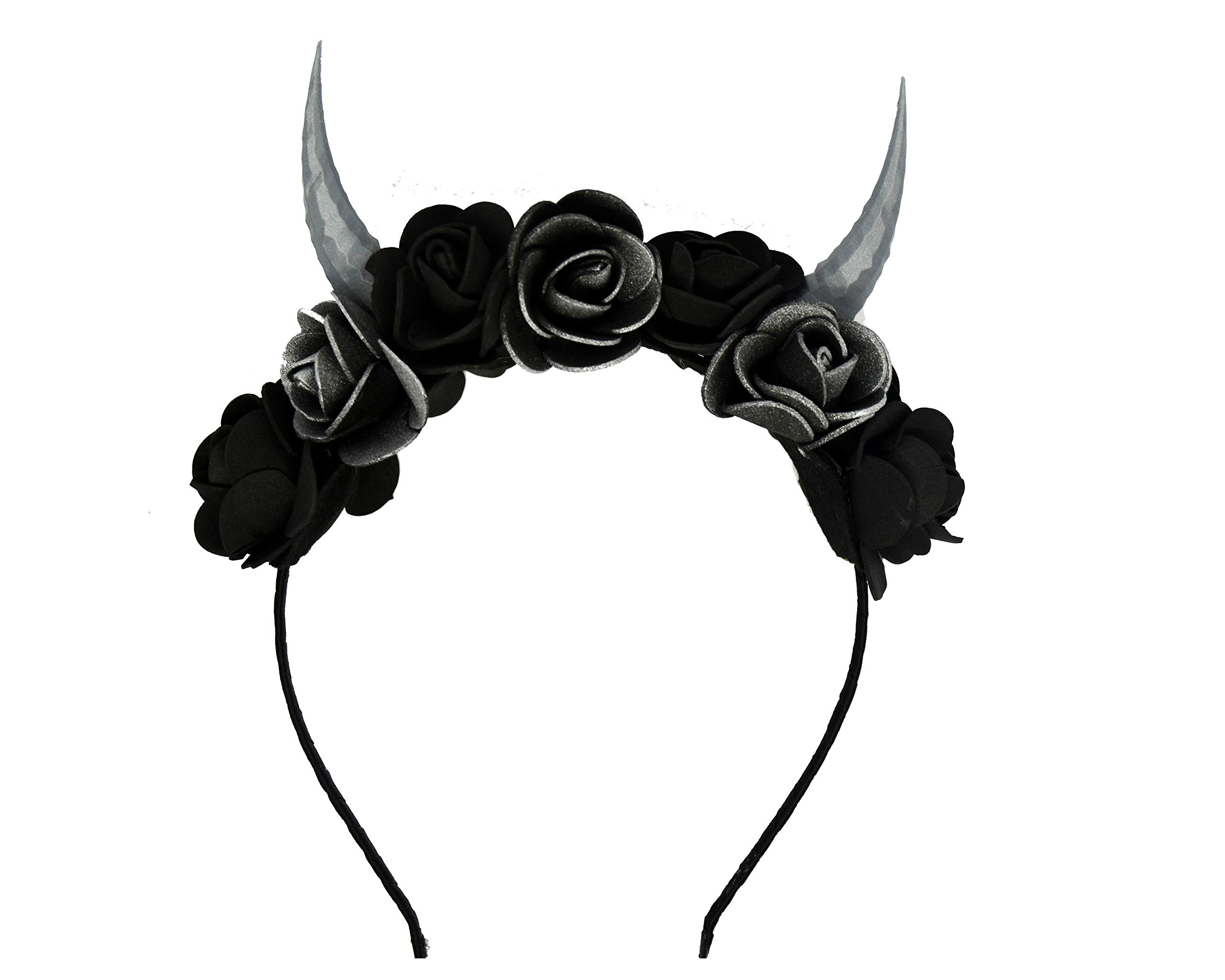 Black & Silver Rose Horned Headband