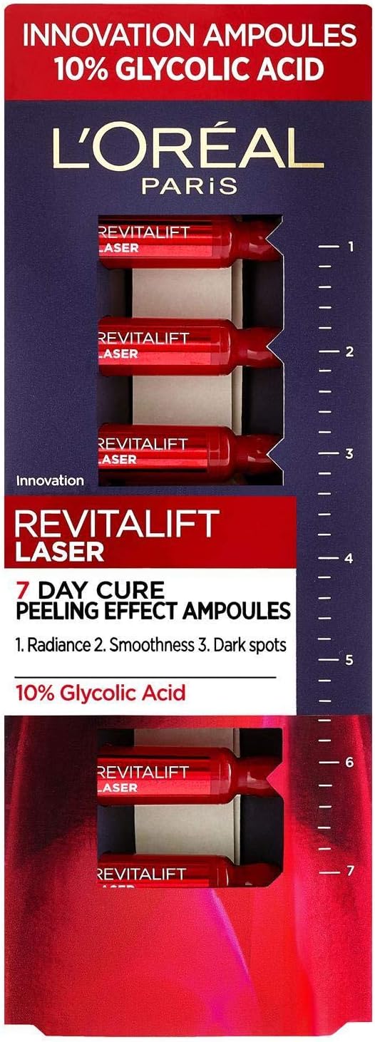 L'Oreal Paris Glycolic Acid Peel Revitalift Laser Renew, Peeling 10 Percent Glycolic Acid Serum Ampoules, 7 x 1 ml