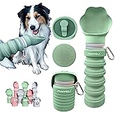 Collapsible & Portable Dog Water Bottle with Dispenser for Walking, Travel, and Outdoor, 9oz-17oz Leak-Proof Silicone Water Bottle for Dogs on The Go (Green)