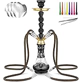 Hookah Set 4 Hose 21'' Shisha Hookah Set with Everything - Glass Shisha Vase, Disposable Tips, Hookah Foil (Black)