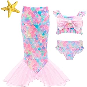 Little Girls 3Pcs Bikini Swimsuit Set with Princess Mesh Tulle Cover Up Skirt, Kids Swimwear 3-7 Years