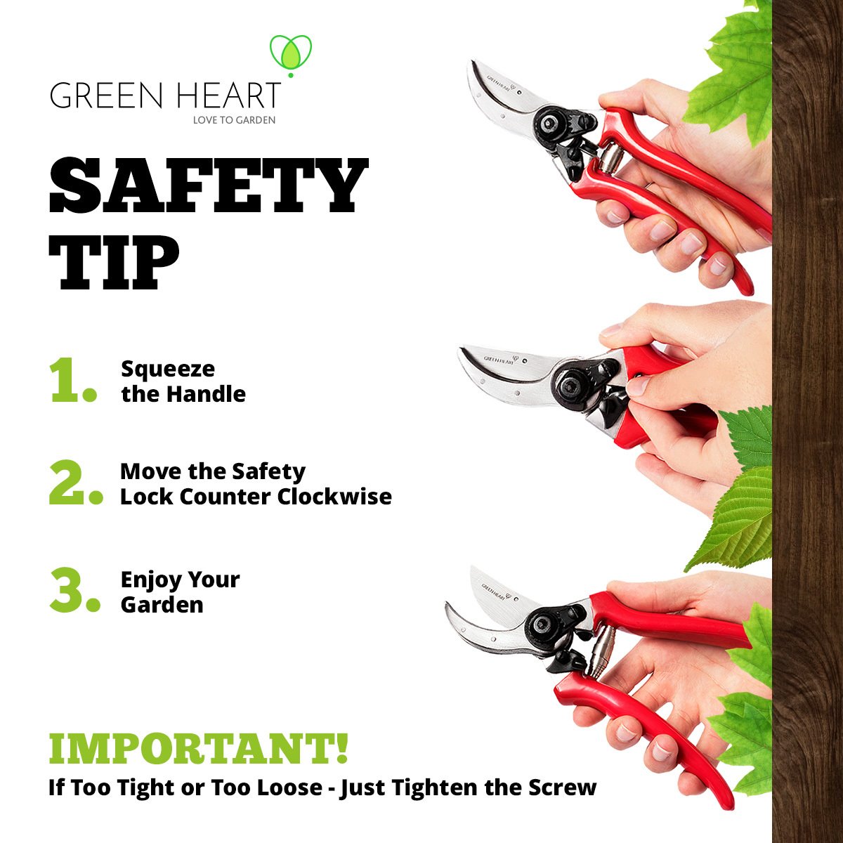 Green Heart Garden Bypass Pruning Shears with Premium Carbon Blades and Safety Lock