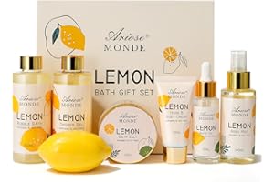 ARIOSEMONDE Lemon Scent Bath Spa Gift Box Set for Women - Shower Gel, Bubble Bath, Body Cream, Soap, Salt, Essential Oil