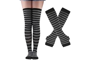 LUHOHI Black and White Striped Arm Leg Warmers Sleeves Set Rainbow Socks Knee High Fingerless Gloves Hand Thigh Warm