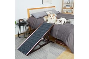 DOICAH Dog Ramp for Bed, Adjustable Pet Ramp for Couch, 47.2" Length Dog Ramp for High Bed, Wooden Folding Portable (Width-16-Walnut)