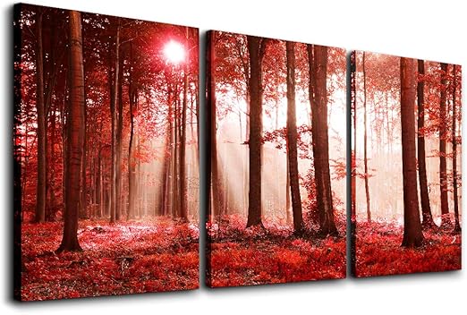 Amazon Com Wall Art For Living Sun Landscape Of Red Woods Canvas Wall Decor For Artwork Painting 12 X 16 3 Pieces Canvas Prints For Bedroom Decor Modern Salon Kitchen Office Wall Painting