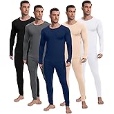 Patelai 5 Sets Men's Thermal Underwear Fleece Base Layer Set Winter Base Layer Cold Weather Top Bottom