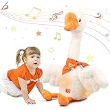 Emoin Dancing Goose Stuffed Animal Repeat What You Say,Dancing Singing Toy, Sing+Repeat+Glowing+Recording,Goose Plush Toy for