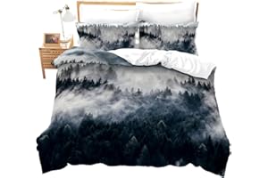 EROSEBRIDAL Smoky Mountain Bedding Pineforest Duvet Cover Twin Grey Trees Natural Scenery Art Comforter Cover Mountain with Firforest and Arrow Folk Style Retro Print Decorative Bedding Set with 1 Pillow Sham