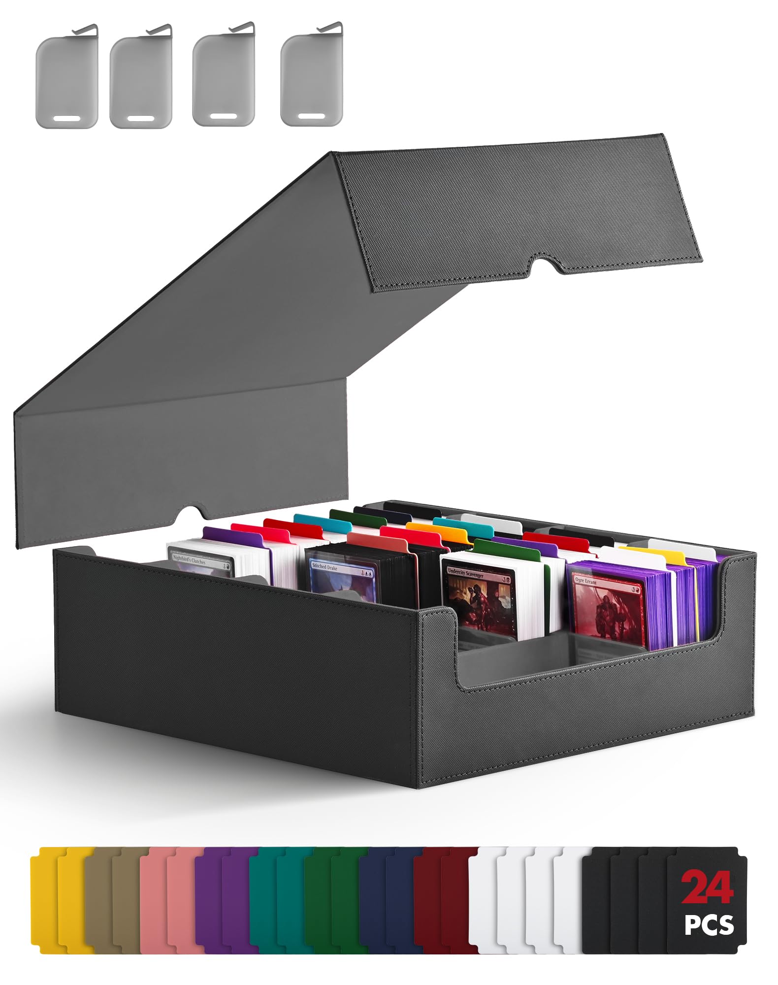 Photo 1 of ZLCA Card Storage Box for MTG PTCG, Commander Deck Box Holds 3200+ Cards, Trading Card Storage Case with 4 Stoppers, Card Organizer for TCG Sport Cards(Black)
