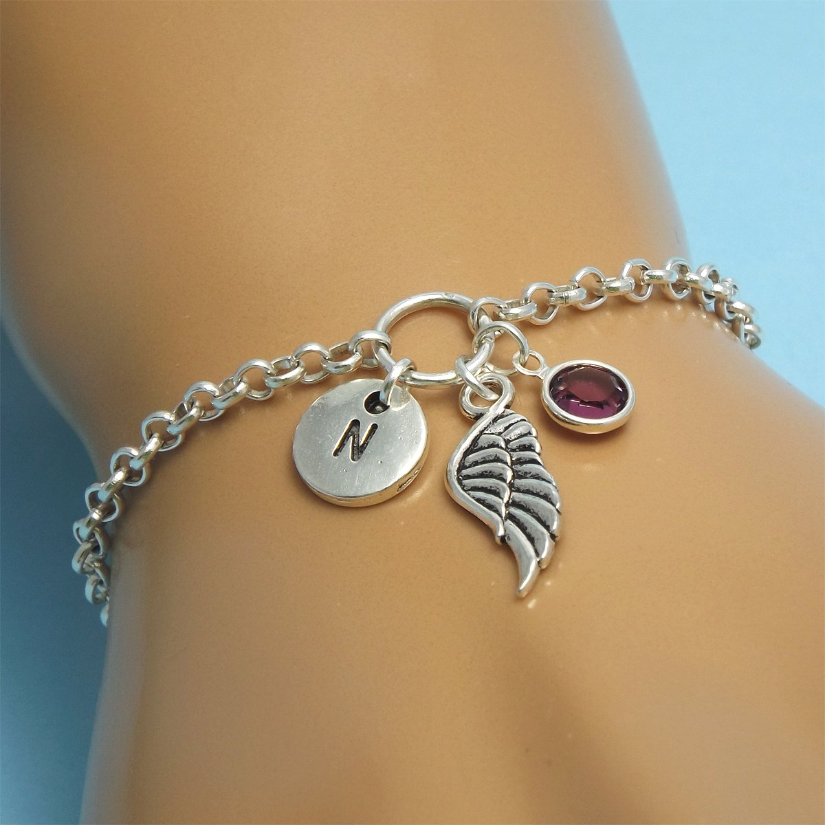 Personalized angel wing bracelet Silver wing bracelet