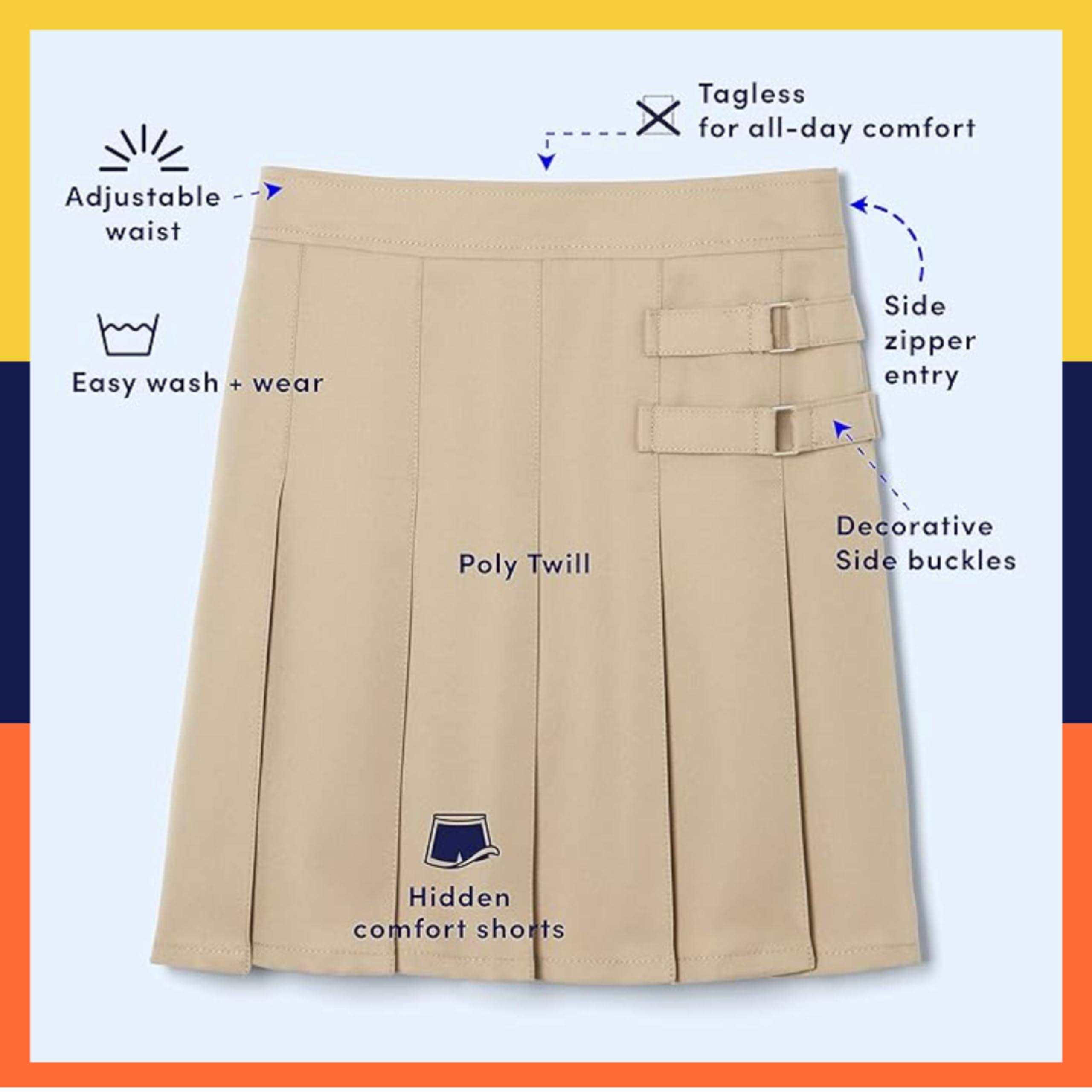 French Toast Girls Adjustable Waist Pleated-Front Two-tab Scooter