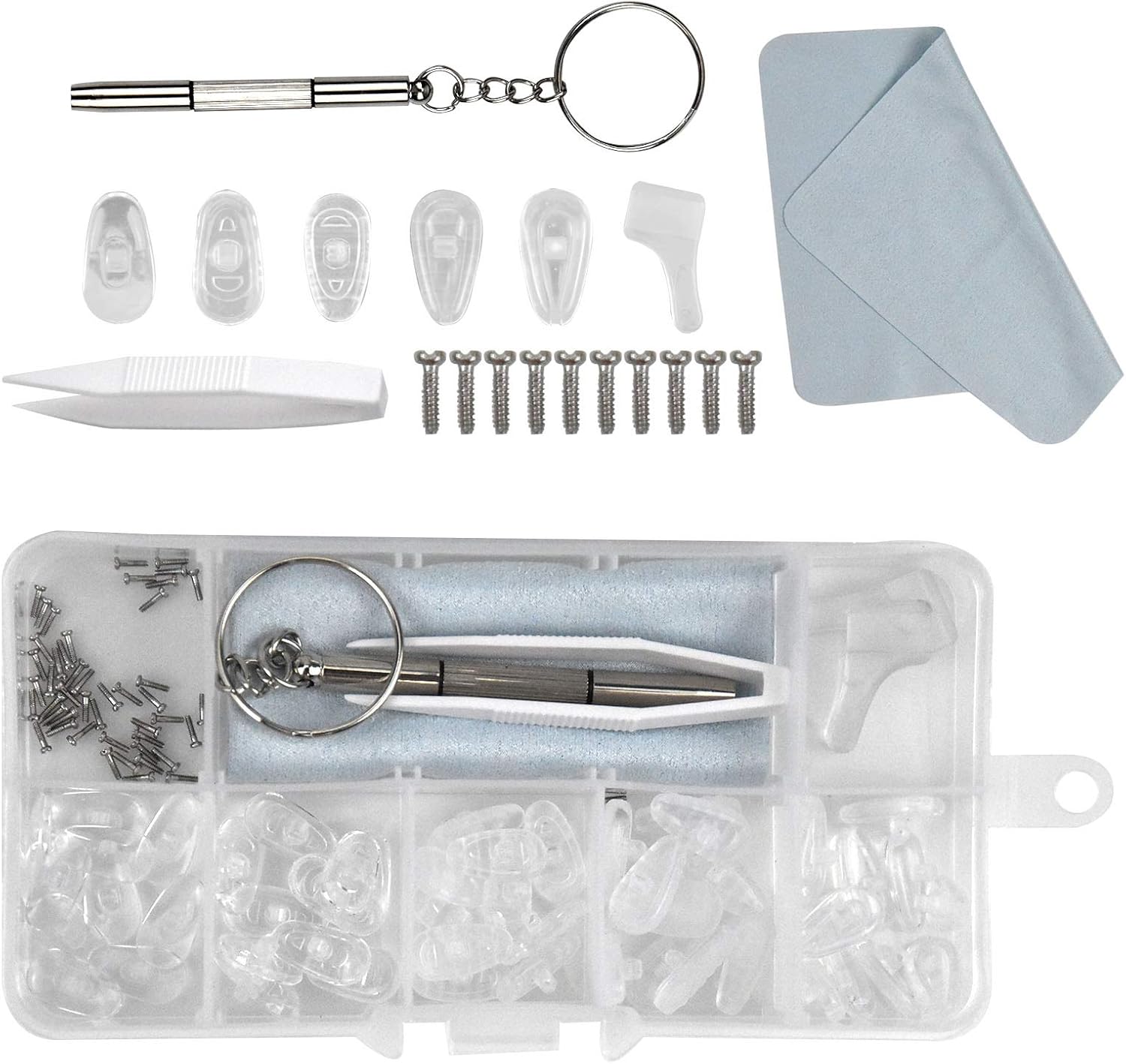 Occhiali di sicurezza Transparent Kit di Riparazione Occhiali con  Cacciavite Antiscivolo per Occhiali e Occhiali da Sole Naselli ad Aria 5  tipi Naselli per Occhiali Antiscivolo 25 Paia Naselli Occhiali in Silicone