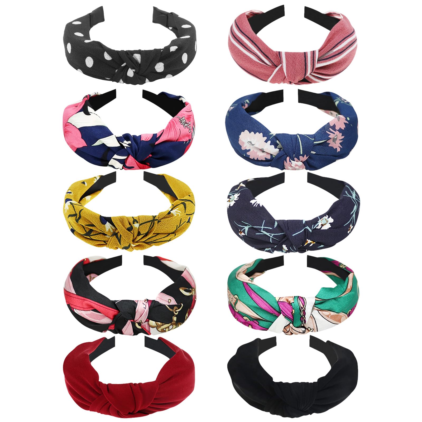 DRESHOW Headbands for Women 10 Packs Mixed Printed Fabric Hair Band Knot Headband Wide Elastic Hairbands Cute Alice Band Hair Accessories โ image 1