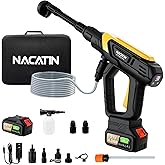 1000PSI Cordless Pressure Washer, 21V 4.0Ah Battery-Powered Brushless Motor Power Washer with 6-in-1 Nozzle, 9 Gear Pressure, Tap Adapter for Car Washing, Patio, Fence, Driveway, Outdoor Cleaning