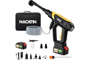 1000PSI Cordless Pressure Washer, 21V 4.0Ah Battery-Powered Brushless Motor Power Washer with 6-in-1 Nozzle, 9 Gear Pressure,