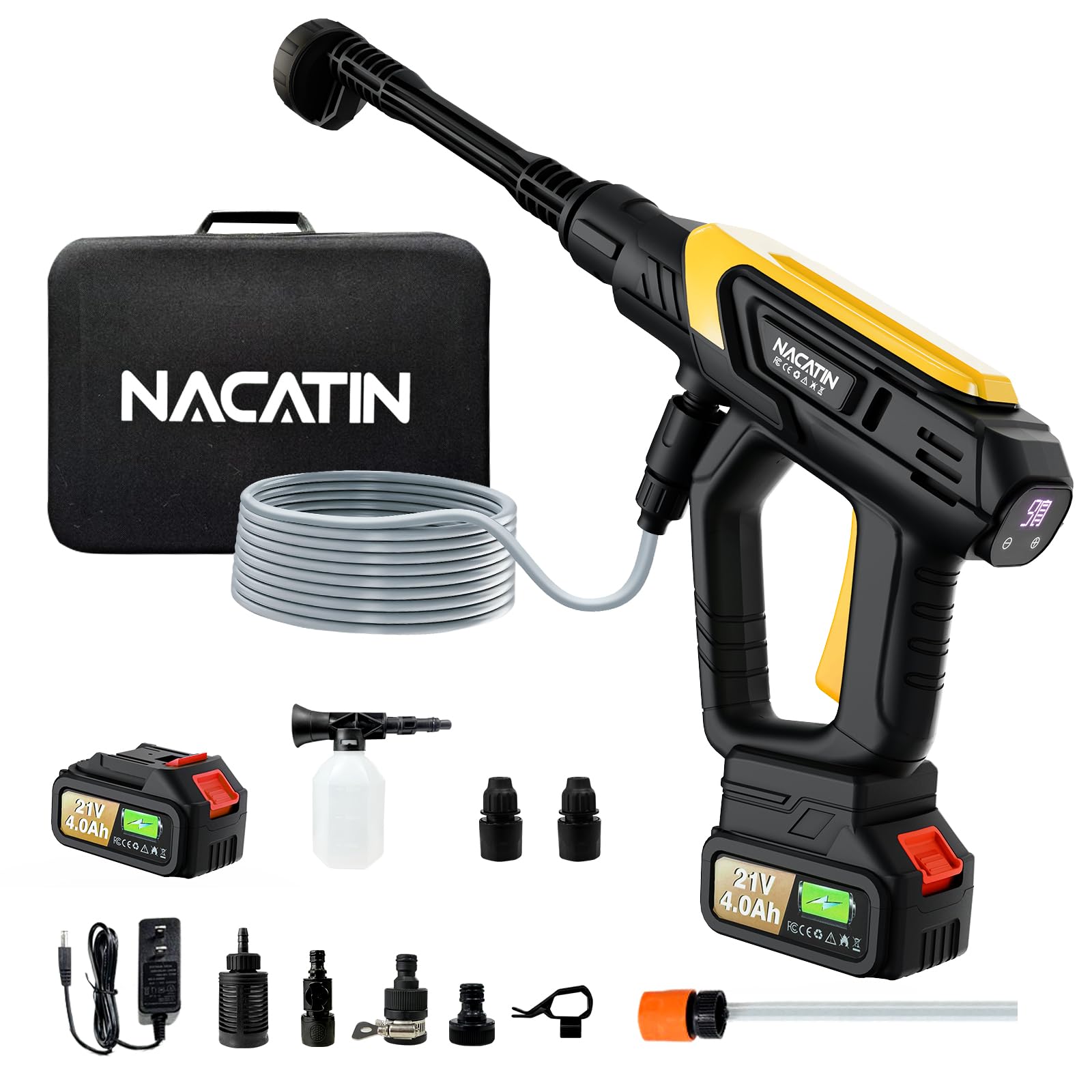 Photo 1 of 1000PSI Cordless Pressure Washer, 21V 4.0Ah Battery-Powered Brushless Motor Power Washer with 6-in-1 Nozzle, 9 Gear Pressure, Tap Adapter for Car Washing, Patio, Fence, Driveway, Outdoor Cleaning