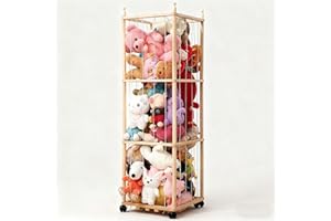 LXUNYI Stuffed Animal Storage, Stuffy Hammock, Plush Toy Hammock Net with Wheels Extra Large Capacity Wooden Stuffed Animals 