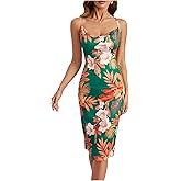 WDIRARA Women's Floral Print Cowl Neck Sleeveless Ruched Split Thigh Satin Cami Summer Dress