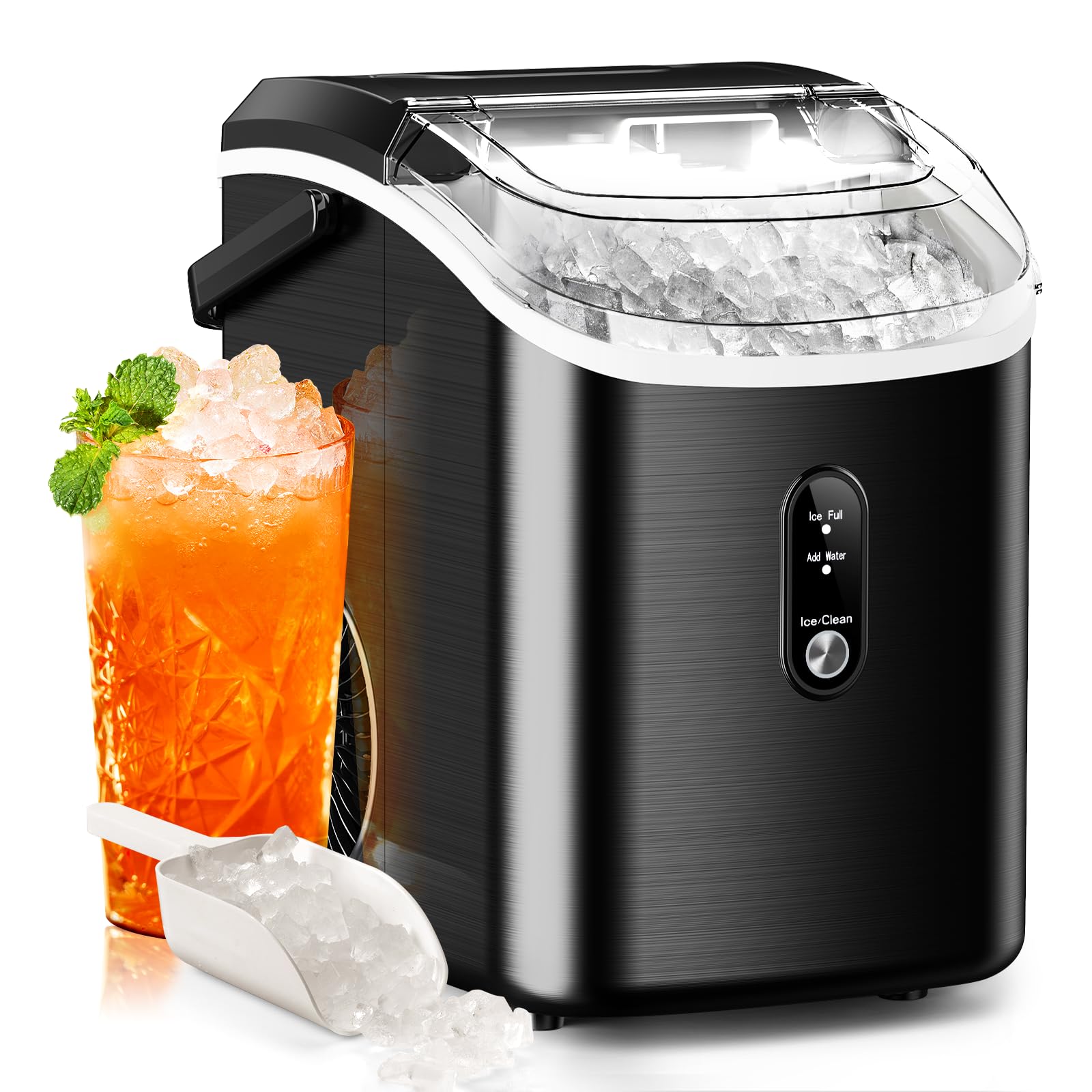Photo 1 of Nugget Ice Makers Countertop with Soft Chewable Pellet Ice, Stainless Steel Black, 7Mins Ice Making, 35.5Lbs/24Hrs, Pebble Ice Maker with Self-Cleaning/Basket/Scoop for Home/Office/Bar