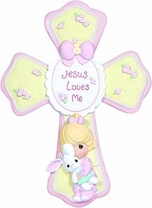 Precious Moments, Jesus Loves Me, Girl Resin Cross With Stand, 132402