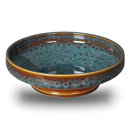 STE-CER Ceramic Fruit Bowl for Kitchen Counter,Decorative Pedestal Bowl for  Table Countertop,Large Footed Serving Inch (peacock Green) in