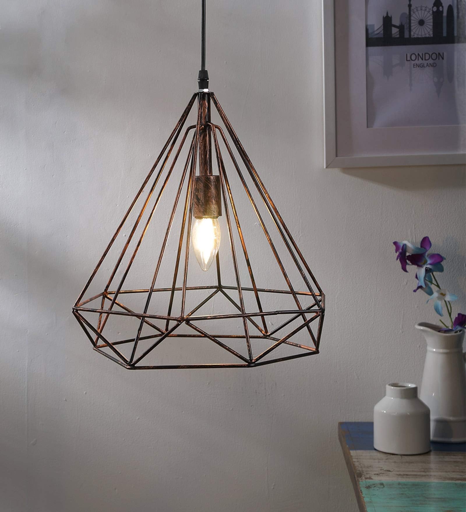 GreyWings Diamond Hanging Light, Metal, Antique Bronze