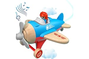 WANBORNS Toy Airplane for Kids, Toddler Planes Toys with Sound and Light, Mini Truck Toys for Introducing Aeronautical Knowledge, Vehicle Toys for 18 Months, 2 3 4 5 Years Old Boys Gift (Wooden + Plastic)