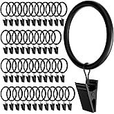 Homyplaza 44 Pack Black Curtain Rings with Clips, Curtain Hooks for Hanging, Heavy Duty Drapery Rings, Polish Rustproof Curta
