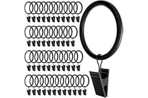Homyplaza 44 Pack Black Curtain Rings with Clips, Curtain Hooks for Hanging, Heavy Duty Drapery Rings, Polish Rustproof Curtain Clips Hangers for Drapes, 2" Interior Diameter, Fits up to 1.88" Rods