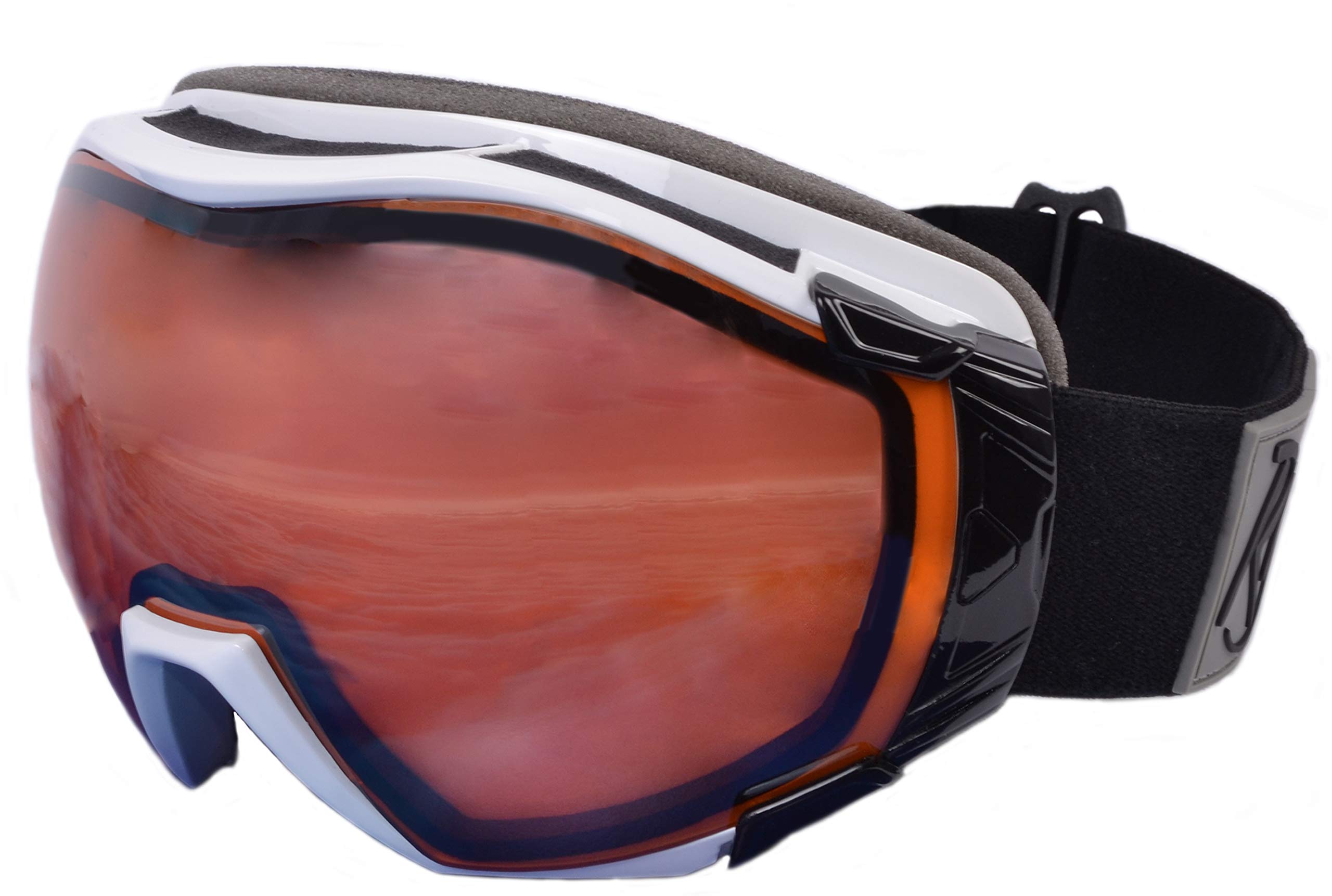 Rapid Eyewear Tahko SKI and SNOWBOARD GOGGLES TO WEAR OVER GLASSES for Men and Women. Mirrored UV Double Lens Anti Fog System. OTG Fit Over Your Spectacles. Black - White & Orange Mirror Lenses