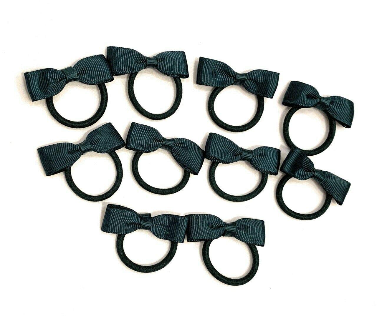 10 Bundle Set School Hair Bobbles for girls. Girls Toddlers Bow Elastic (Green)