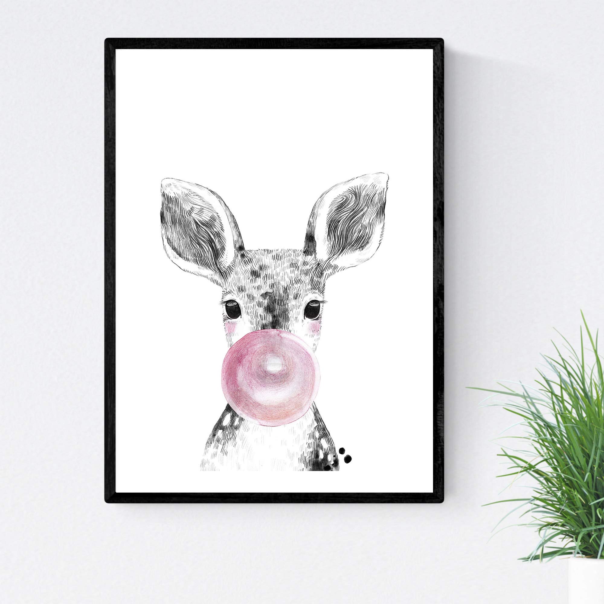 Nacnic Children Blade bubblegum pink baby deer with A4 size poster child animals Unframed