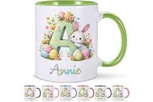 Personalized Easter Mug, Custom Easter Coffee Mug with Initial Name, Customized Bunny Ceramic Cup for Kids Family Friends, Cu