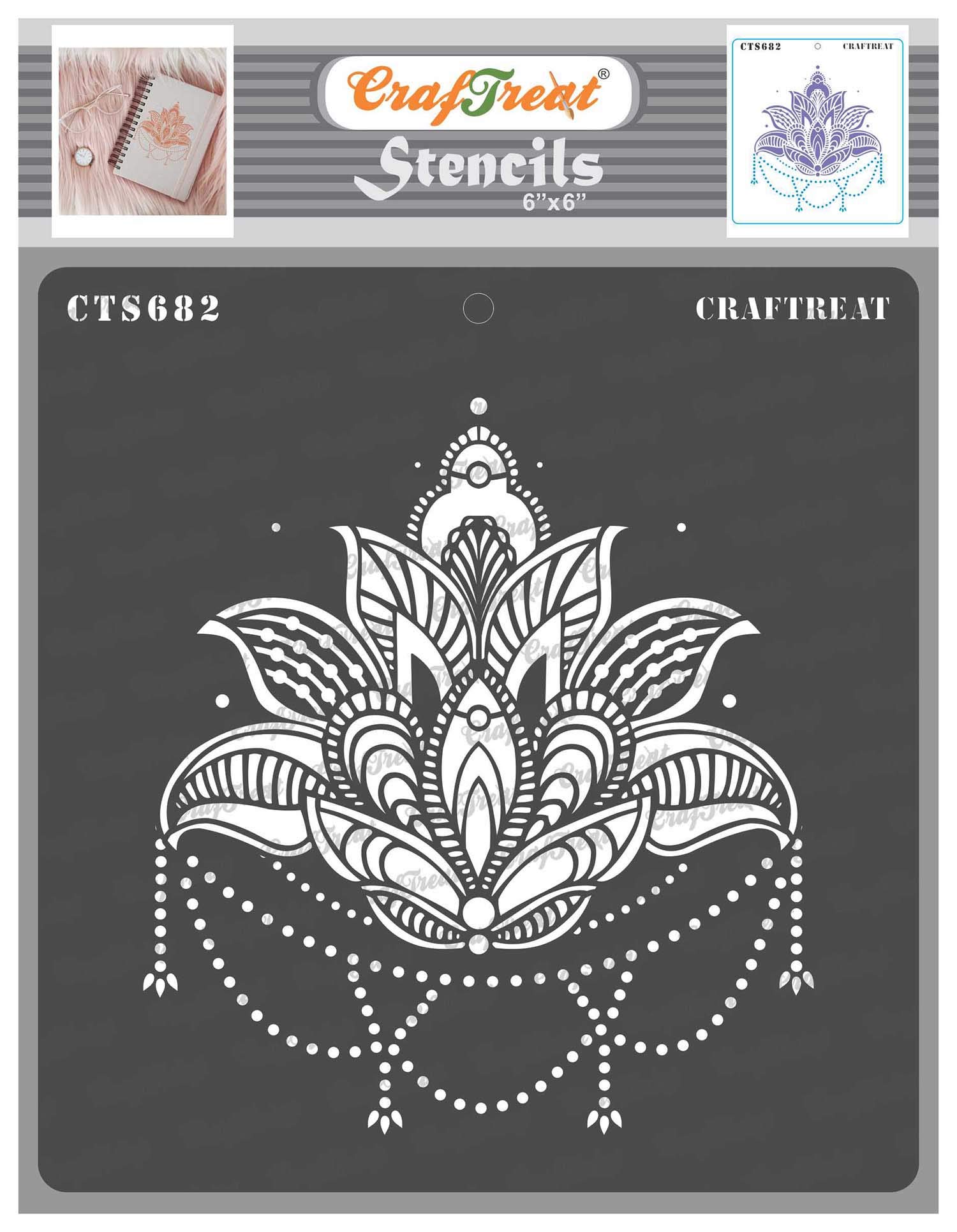 CrafTreat Reusable Lotus Flower Stencil for Painting on Wood - Lotus Accent - 6X6 Inches - Sacred Lotus Stencil for Crafting - Lotus Stencils for Painting - Lotus Leaf Stencil,