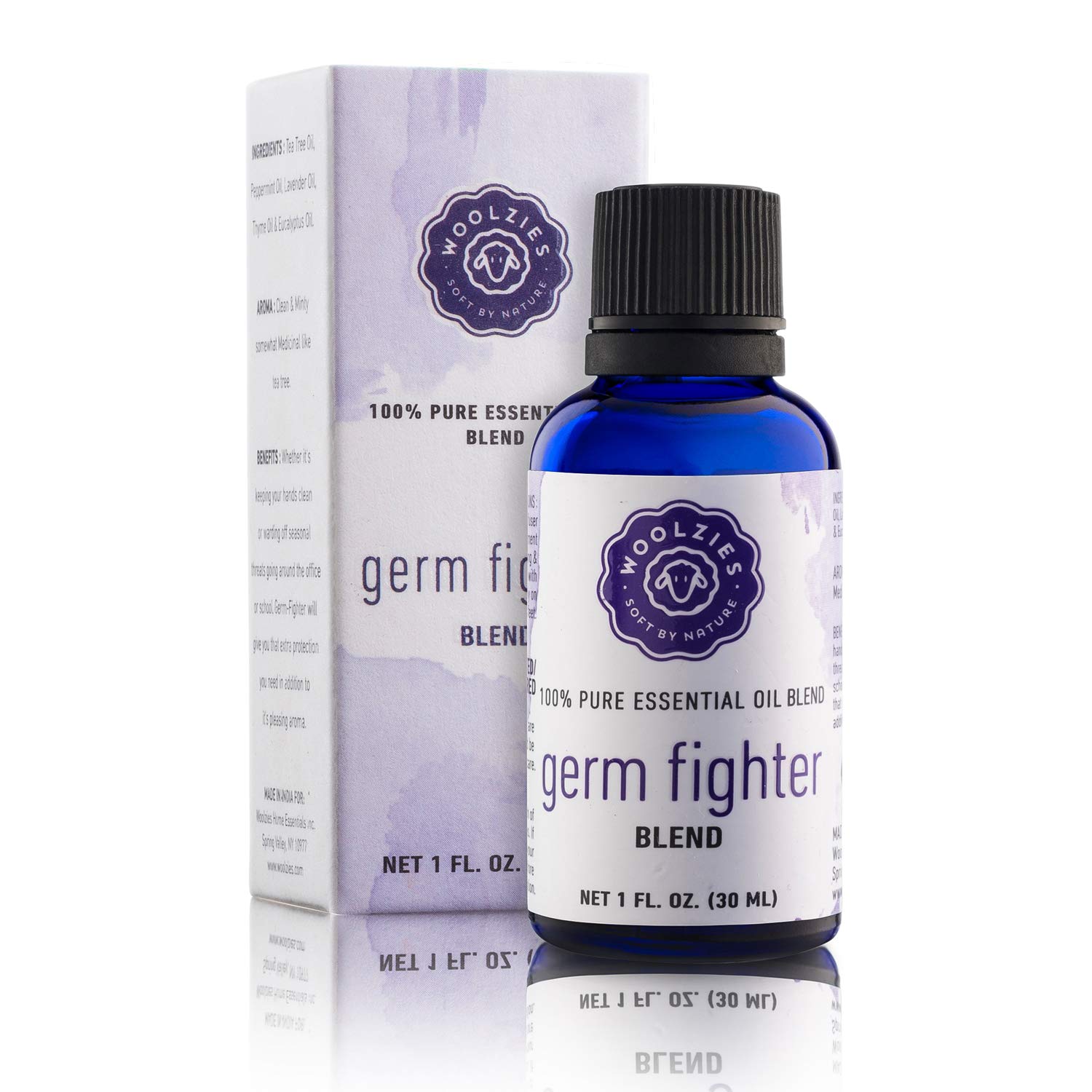 Woolzies 100% Pure Germ Fighter Essential oil Synergy Blend 1 Oz | For Sinus, Good Health & Cold | Natural Cold Pressed Undiluted Therapeutic Grade | For Diffusion Internal or Topical