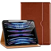 DTTO for iPad Pro 12.9 6th / 5th / 4th / 3rd Generation Case 2022/2021/2020/2018, Premium Leather Folio Stand Cover with Built-in Apple Pencil Holder -Auto Wake/Sleep and Multi Viewing Angles,Brown