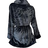Victoria's Secret PINK Cozy Plush Robe Black XS/S Belted Lounge New