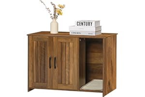 DWANTON Litter Box Enclosure, Cat Litter Box Furniture Hidden, with Scratching Mat, Wooden Cat Washroom Indoor, 31.5" L x 19.7" W x 21.7" H, Warm Brown