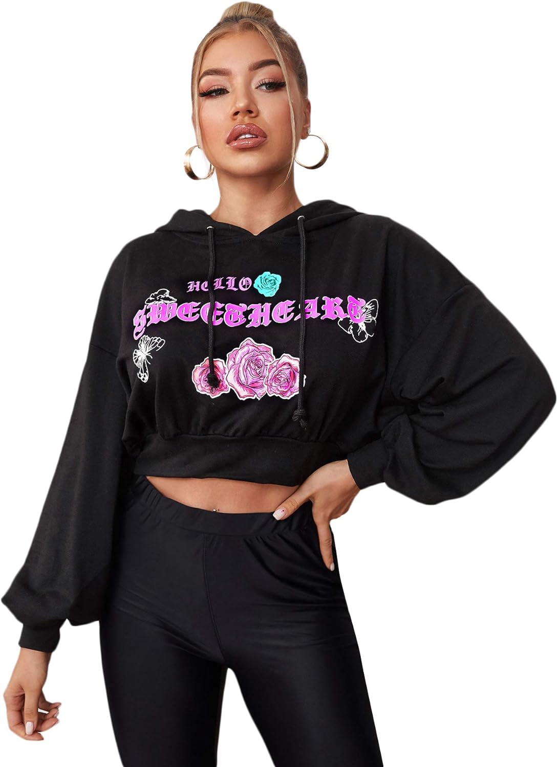 drawstring crop hoodie