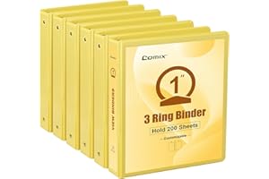 COMIX Standard 3 Ring Binder 1 inch with Clear View Cover, 1" Round Ring View Binder Holds 200 Sheets of US Letter Size Paper, 6 Pack (Lemon Yellow)