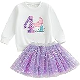 Lamuusaa Toddler Baby Girl Birthday Outfit 1st Romper 2nd/3rd/4th/5th/6th Sweatshirt Mermaid Tutu Skirts Cake Smash Outfit