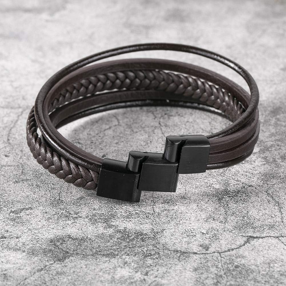 Murtoo Mens Leather Bracelet with Magnetic Clasp Cowhide Multi-Layer Braided Leather Mens Bracelet: Jewelry
