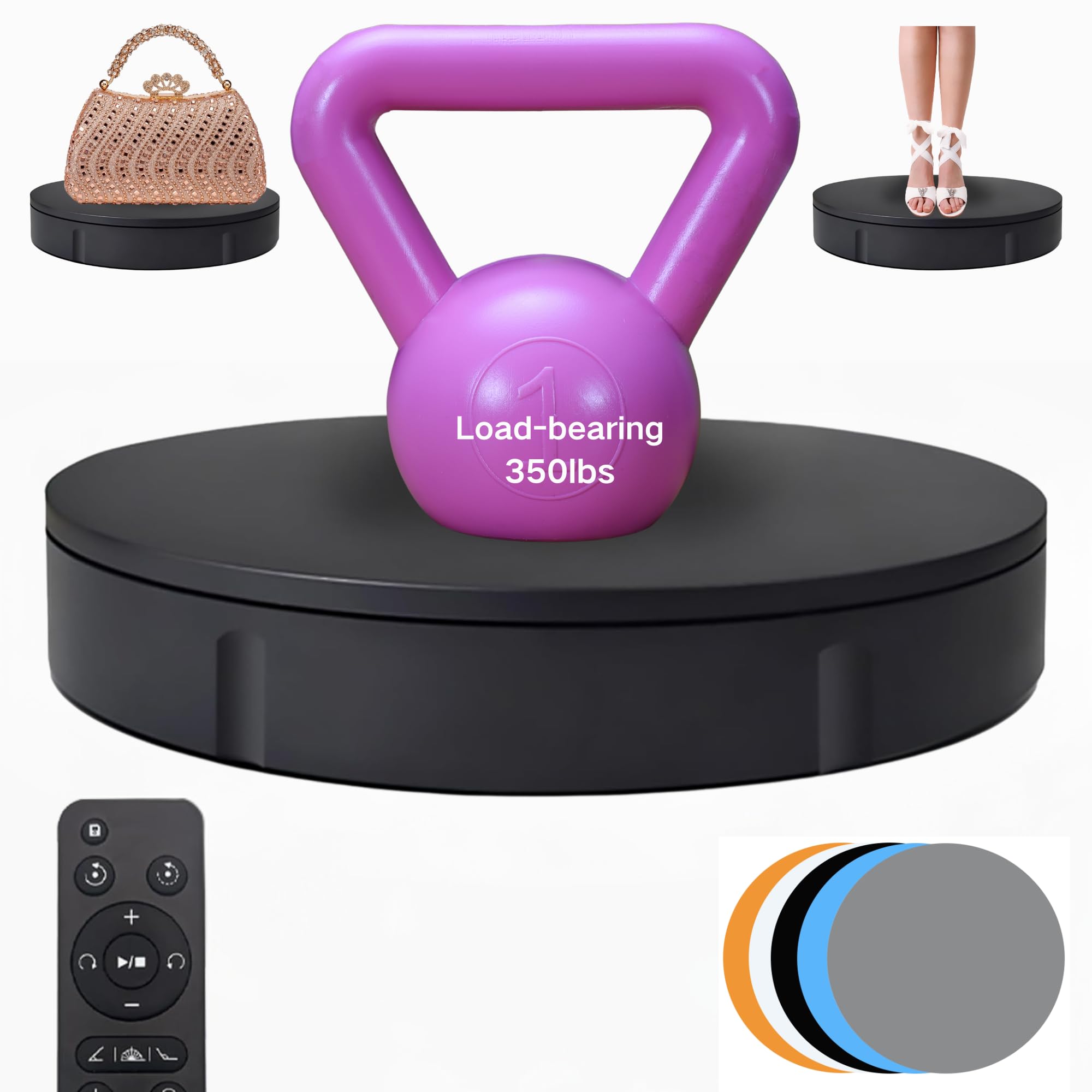 Photo 1 of JAYEGT Motorized Rotating Display Stand, 350Lbs Load?360 Degree Electric Rotating Turntable for Photography Products Display?Live Show,Remote Control +5 Colors Backgrounds (Black/11.8inch /Wired)